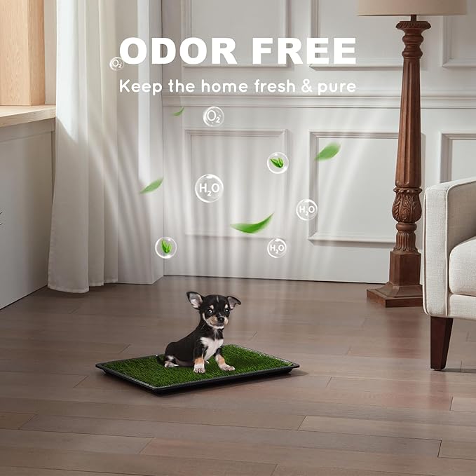 HQ4US 4LEGS Dog Grass Pad with Tray Small 23" x 16", Dog Puppy Litter Box with Odor Free Artificial Grass Pee Pads for Dogs Potty Tray with Hemmed Edge, Realistic for Indoor Balcony