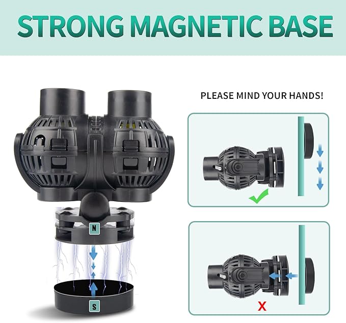 FREESEA Aquarium Circulation Pump Wave Maker Power Head with Magnetic Mount Suction for 20-75 Gallon Saltwater Freshwater Tank (1600 GPH, Black)