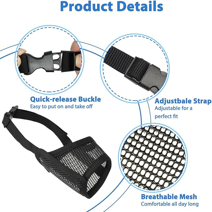 Dog Muzzle Suits for Small Medium Large Dogs, Mesh Muzzle Anti Biting Chewing, Breathable Mouth Cover Set with Adjustable Strap for Grooming Vet Visiting Training (3 PCS(S-L), Black)