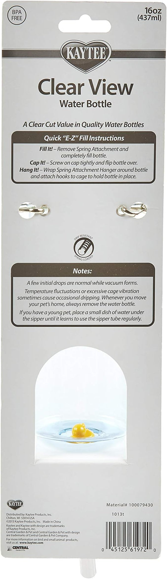 Kaytee Clear View Water Bottle for Pet Guinea Pigs, Rats and Chinchillas, 16 oz