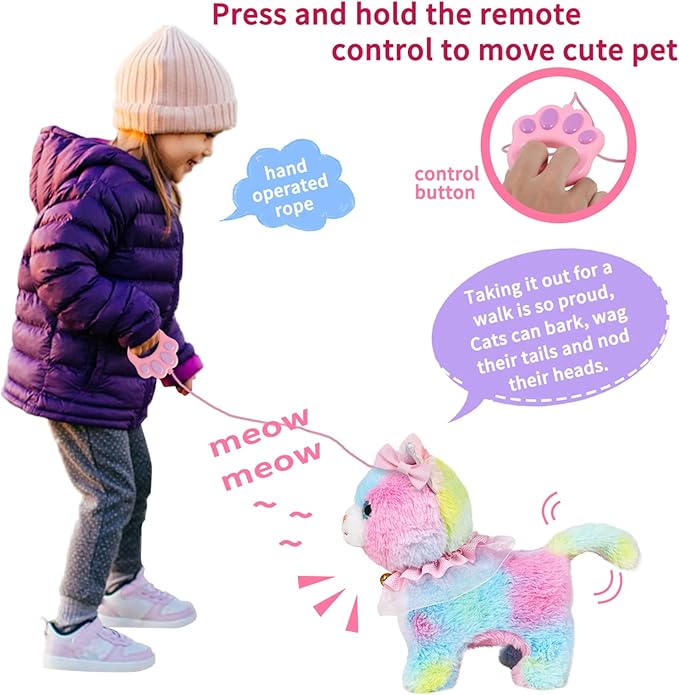 Jimate Interactive Electronic Plush Toy Walking and Barking Robot Cat Plush Cat Remote Control Kitten for Girls (Colorful Cat)