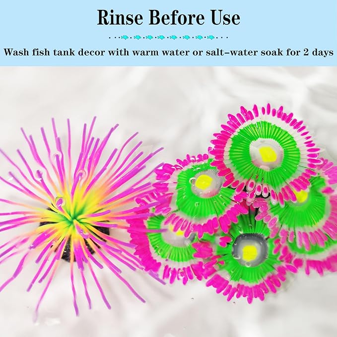 2pcs Silicone Glowing Effect Aquarium Fish Tank Decorations, Artificial Soft Anemone Coral Plants Ornaments for Aquarium Decor Landscape, Glow in Dark Fish Tank Accessories Decorations(Pink)