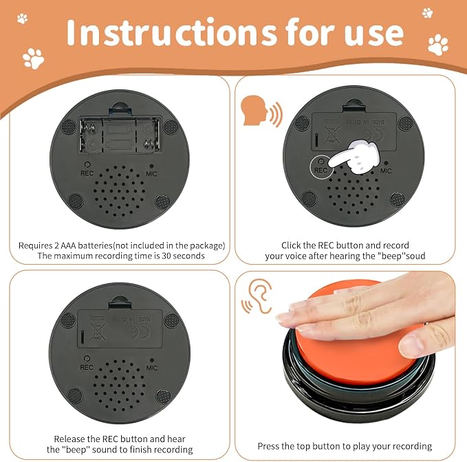 8 Color Voice Recording Button with Rubber Mat, Dog Buttons for Communication Pet Training Buzzer, 30 Second Record & Playback,Funny Gift for Study Office Home
