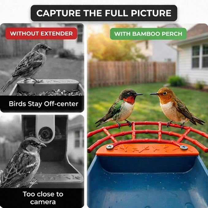 CPLIKE ABS Bamboo-Style Perch Extender Designed for Bird Buddy Smart Bird Feeder, Expandable Platform with Dual Screw Mount, Chewing-Friendly Texture, Extra Landing Space & DIY Accessory Ports
