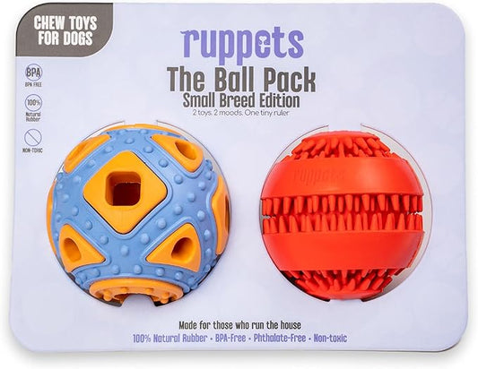 Dog Treat Dispensing Toy for Small Dogs – 2 Pack Natural Rubber Balls for French Bulldog, Chihuahua, Dachshund – Dental Chew + Treat Puzzle Ball, Mental Stimulation, BPA Free