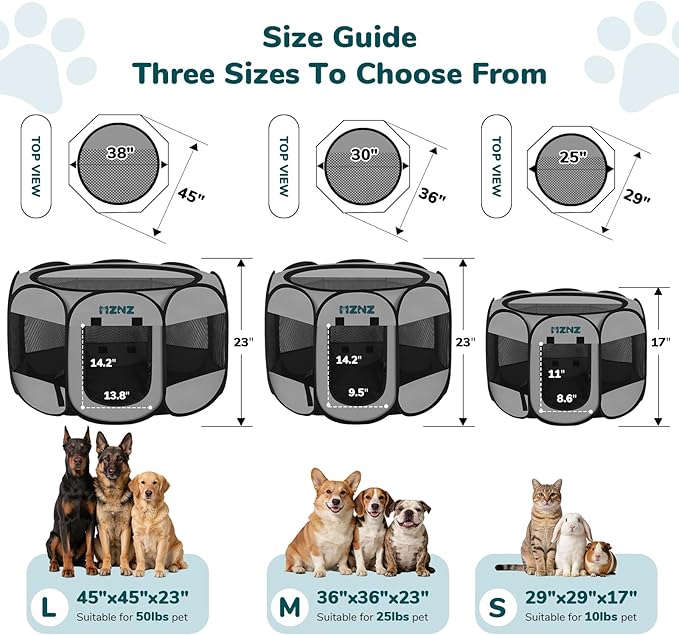 Dog Playpen, Portable Puppy Pet Crate Indoors for Small/Medium Dogs Cats Rabbits, Foldable Dog Cage Enclosure for Outdoor, Pop Up Dogs Tent Kennel with Carrying Case, Whole Grey