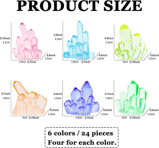 MIUPOO Glow Crystal,Betta Stones,Glow in The Dark Crystal,Bonsai Decor,Chips Stone Small Decorative,Fish Tank Decor,6 Colors,24 Pieces.