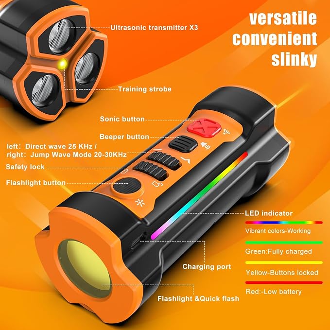 Dog Bark Deterrent Devices 2026 Release Anti Barking Device for Dogs Barking Silencer in 55FT 3X Head Anti Bark Device with Flashlight &Party Flashlight Portable Training Tool