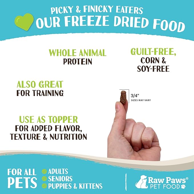 Raw Paws Freeze Dried Dog Food & Cat Food - Chicken Recipe, 16-oz - Made in USA - Freeze Dried Chicken, Raw Food for Dogs and Cats - Grain, Soy, Corn- Free