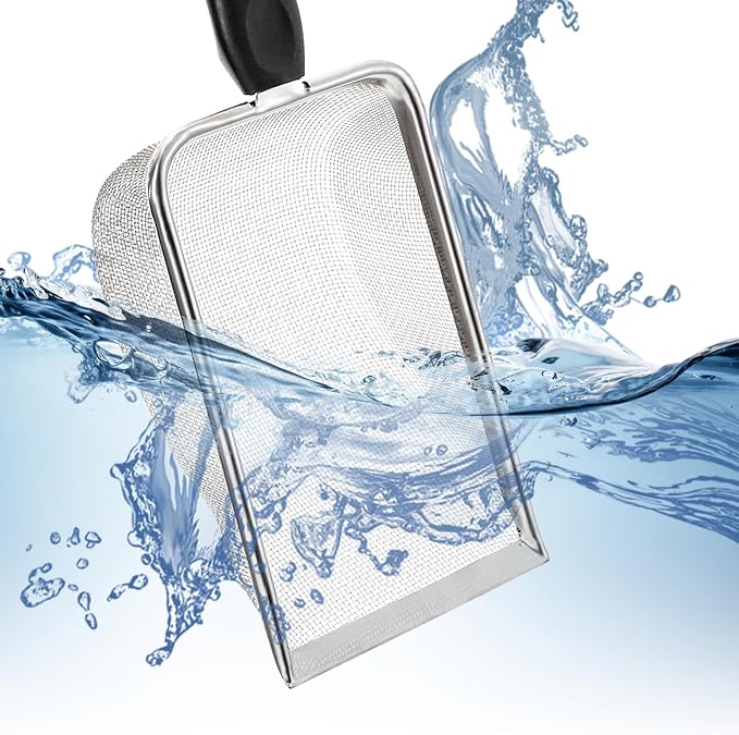 Hiceeden 4 Pcs Stainless Steel Small Mesh Scooper, Hamster Fine Sand Bath Scooper, Reptile Rabbit Litter Sand Waste Scoop, Beach Mesh Shovel for Shell Collecting, Shark Tooth Sifter, 1mm Hole