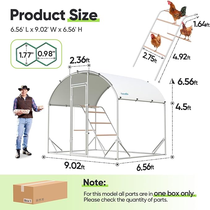 Quictent Essential Series 6.6x9x6.6ft Metal Chicken Coop Run with Climbing Ladder, Walk-in Outdoor Poultry Cage with PVC Coated Chicken Wire, Hen Duck Rabbit Farm House, Waterproof Anti-UV Cover