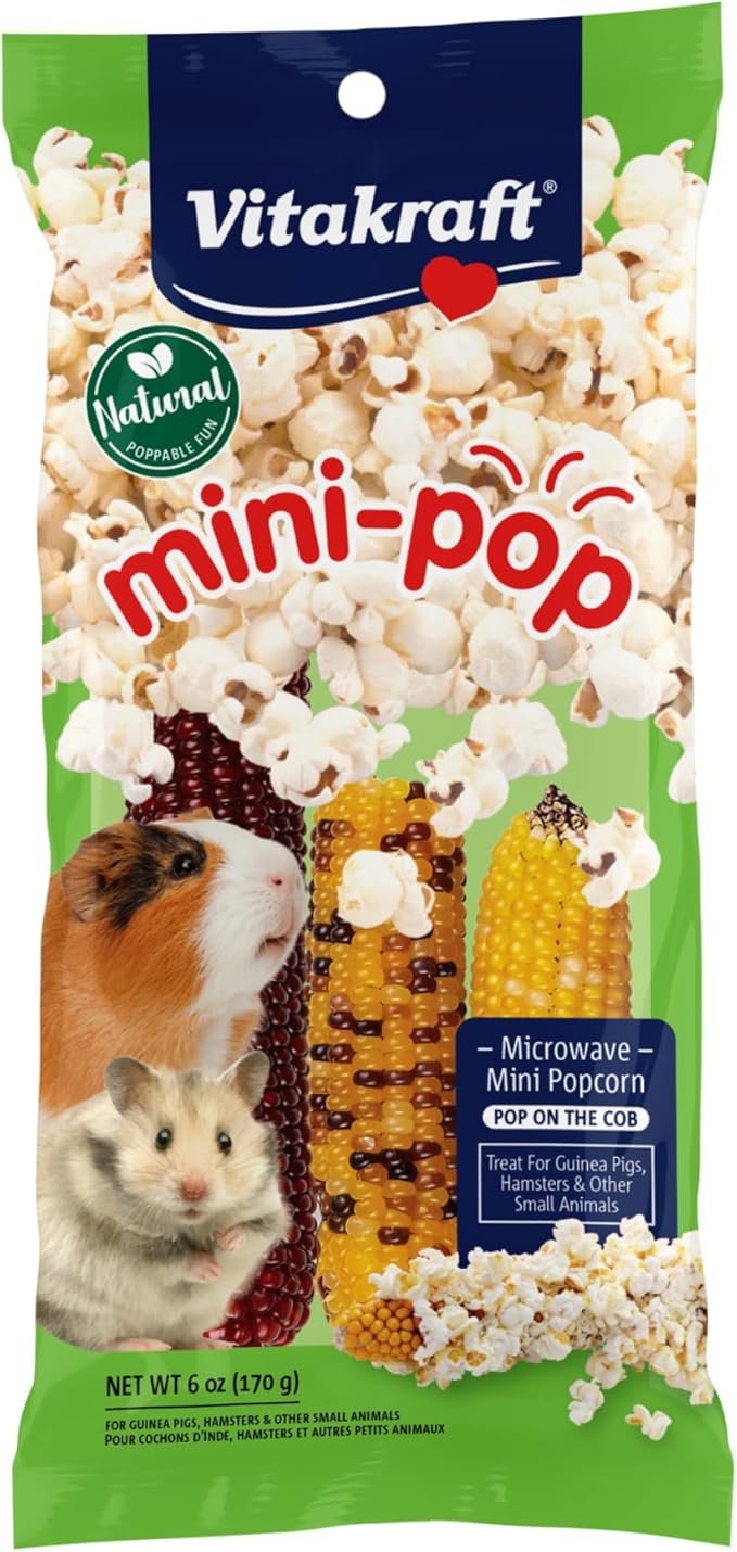 Vitakraft Mini-Pop Treat for Small Animals 6 oz – All-Natural Single-Ingredient Snack - Serve Popped or Unpopped – Enrichment, Chewing, Fun, Natural Teeth Wear – Rabbit, Hamster, Gerbil, Guinea Pig