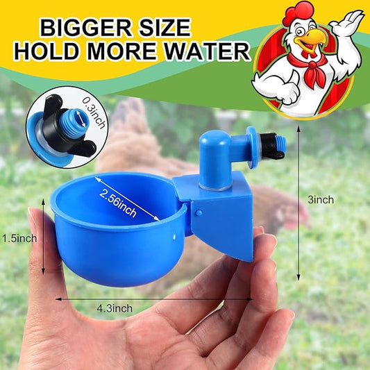Tanlade 50 Pcs Automatic Chicken Waterer Cups Chicken Feeder for PVC Pipe Waterer Kit for Poultry Duck Goose Turkey Bunny (Blue,Classic)