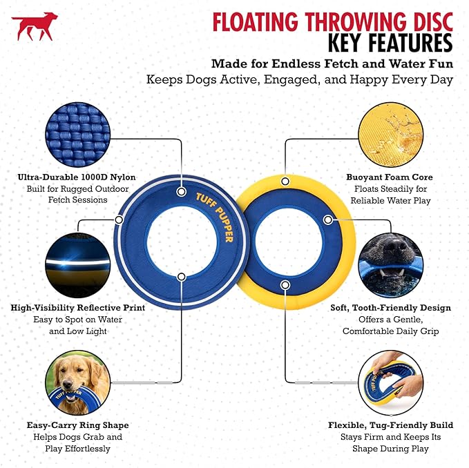 Tuff Pupper Floating Dog Frisbee Toy | Fetch Only Not a Chew Toy | Soft Foam Fetch Disc | High-Visibility Water & Snow Play | Gentle on Teeth | Lightweight Durable Outdoor Flying Toy