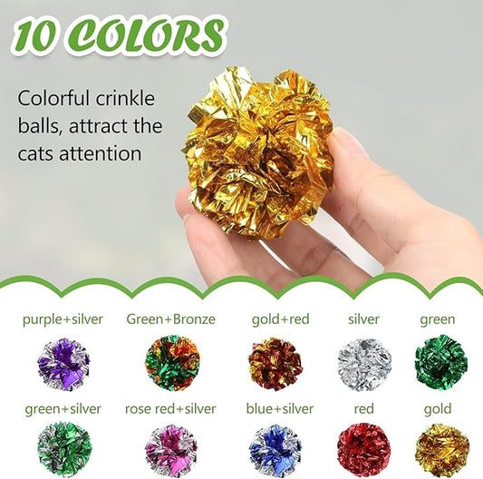 Silkfly 200 Pcs Polyester Film Crinkle Balls Cat Toys 2.36" Interactive Crinkle Ball, Colorful Balls Chew Toy for Cat Chase Ball Toys Attract Cats for Indoor Cats and Kittens to Keep Fit and Active
