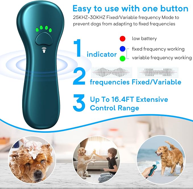 New Anti Barking Device,Dog Barking Control Devices,Rechargeable Ultrasonic Dog Bark Deterrent up to 16.4 Ft Effective Control Range Safe for Human & Dogs Portable Indoor & Outdoor(Green)