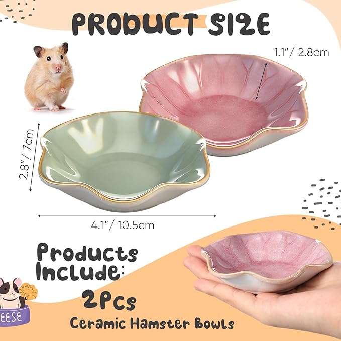 2 Pcs Hamster Food Bowl Ceramic Food Water Feeding Dish for Hamster Guinea Pig Hedgehog Gerbil Dwarf Rat Mice Chinchilla Sugar Glider(Lotus Leaf)