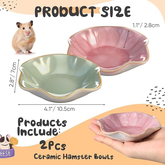 2 Pcs Hamster Food Bowl Ceramic Food Water Feeding Dish for Hamster Guinea Pig Hedgehog Gerbil Dwarf Rat Mice Chinchilla Sugar Glider(Lotus Leaf)