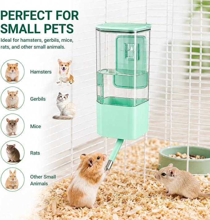 47OZ No-Drip Small Animal Water Bottle, Large Capacity Leakproof Hanging Pet Water Dispenser for Cage Crate, Water Feeder for Guinea Pig, Hamster, Rabbit, Ferret, Chinchilla (Green)