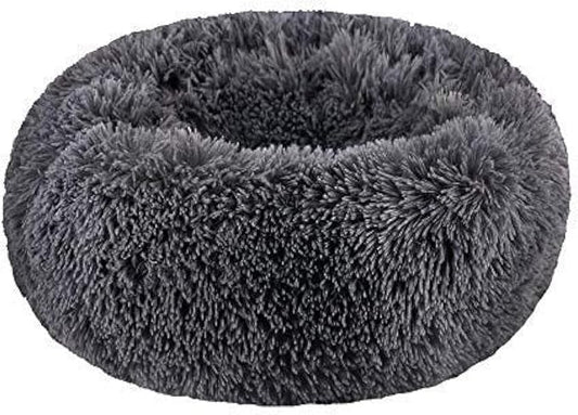 Modern Soft Plush Round Pet Bed for Cats or Small Dogs, Mini Medium Sized Dog Cat Bed Self Warming Autumn Winter Indoor Snooze Sleeping Cozy Kitty Teddy Kennel (24'' D x 8'' H, Dark Grey)