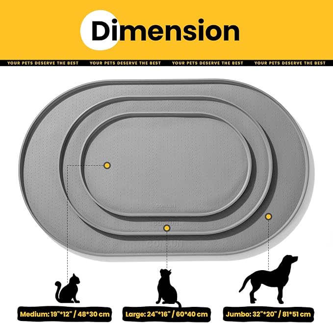Conlun Dog Food Mat,Raised Edges Pet Food Mats for Spill Containment,BPA-Free Silicone Cat Dog Feeding Mat for Floor Waterproof,Rubber Pet Placemats for Food and Water Bowls 1/2 Inch