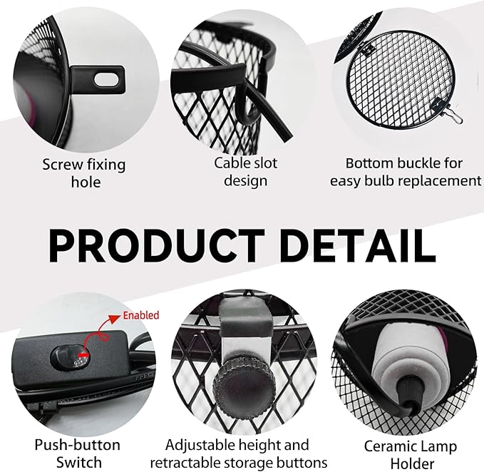 kathson 2 PCS Retractable Reptile Heat Lamp Guard,Reptile Anti-Scald Mesh Cage Guard Lampshade,Ceramic Heat Emitter Heat Lamp Shade Fixture for Snake Lizard Turtle Frog,Without Bulb