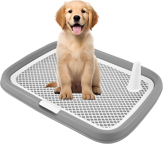 Indoor Dog Potty Tray, Pee Pad Holder 23.6"x17.7", Puppy Training Toilet, Leak-Proof Pet Litter Box for Small & Medium Dogs, Housebreaking & Pet Bathroom Solution (Gray)
