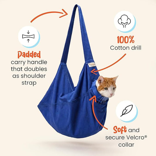 Cat-in-the-Bag Cozy Comfort Carrier - Large Cobalt Blue Cat Carrier Soft for Grooming, Vet Visits, Medication Administration, Dental Care, Nail Trimming, and Car Travel