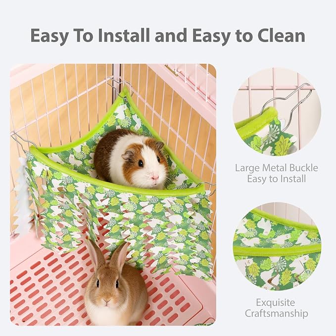 Guinea Pig Hideout Tunnel - Stable Washable Small Animal Tunnel Hide with Curtains,Guinea Pig Accessories for Hamster/Chinchilla/Dwarf Rabbit/Ferret (GreenAlpaca setof3, Large)