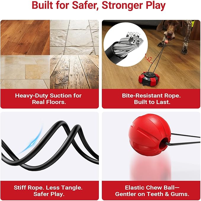 Upgraded Strong Suction Cup Dog Toy for Aggressive Chewers, 2.68" Bite Resistant Interactive Tug of War Dog Toy, Durable Rope Chew Ball for Medium Large Dogs, Anxiety Relief & Energy Release