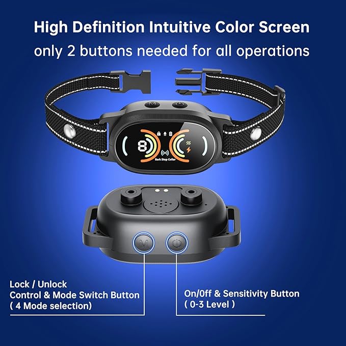 Dog Bark Collar, Rechargeable Bark Collar for Large Dog, IP67 Waterproof Anti Barking Collar Dogs with Adjustable Sensitivity for Medium and Small Dogs (Matte Black)