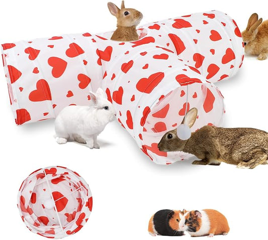 BWOGUE Bunny Tunnels & Tubes Collapsible 3 Way Bunny Hideout Small Animal Activity Tunnel Toys for Dwarf Rabbits Guinea Pigs Kitty