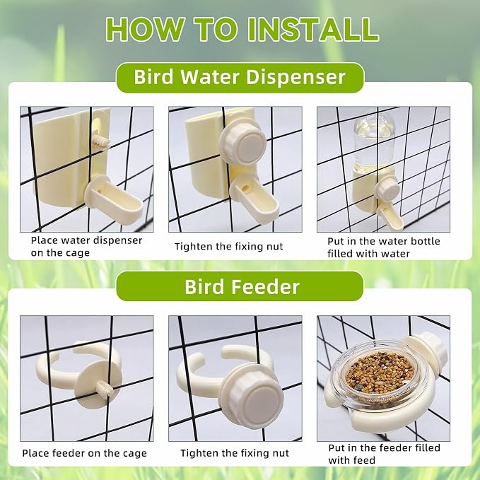Bird Water Dispenser Automatic Bird Feeder for Cage Set, No Mess Parakeet Water Food Dispenser for Parrots Cockatiels Finches Budgies (3PCS, Yellow)