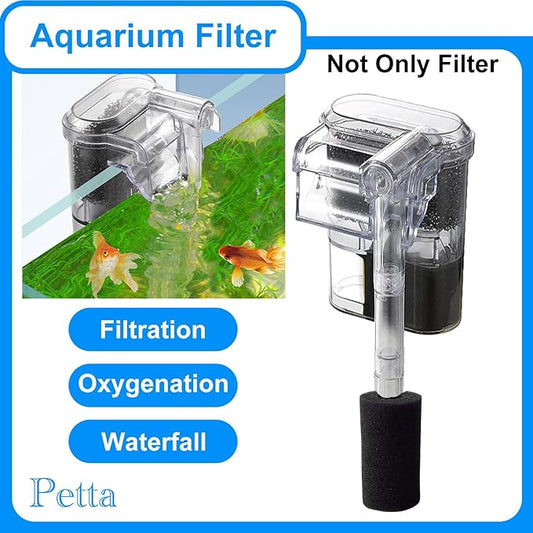 Slim Aquarium Filter,Quiet Hang on Back Fish Tank Filter for 3-10 Gal Aquariums with 1 Pre-Filter Sponge ，Adjustable Flow，250L/H
