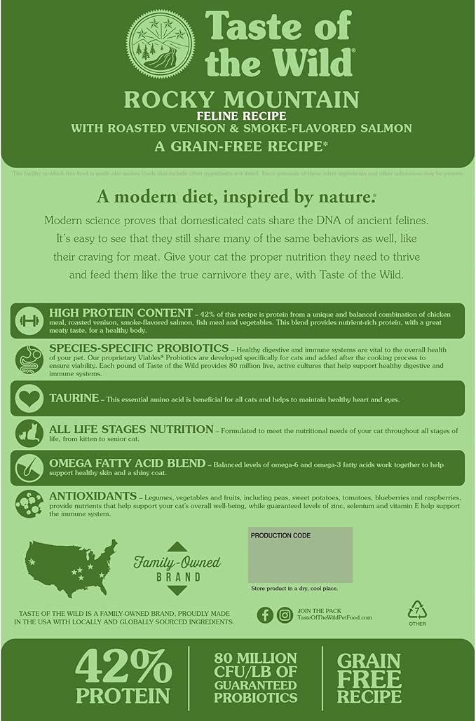 Taste Of The Wild Rocky Mountain Grain-Free Dry Cat Food With Roasted Venison & Smoke-Flavored Salmon 14lb
