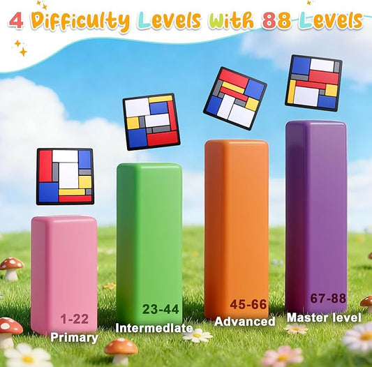 2 Pcs Logic Puzzle Brain Teaser Game for Adults, 88 Challenges 4 Difficulty Levels Logic Puzzles, Portable STEM Educational Thinking Game Toy for Classroom, Family Brain Training