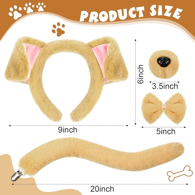 SATINIOR Puppy Dog Costume Set Ears Headband Nose Bow Tie Tail Animal Cosplay for Halloween