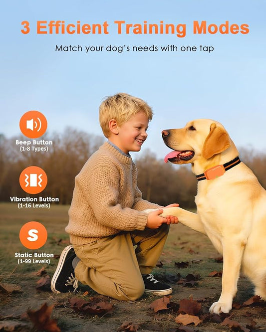 Shock Collar for Dogs, IP67 Waterproof Dog Training Collar with Remote Control, 3 Modes: Beep, Vibration, Safe Static, Rechargeable Adjustable for 15-110lbs Medium Large Dogs