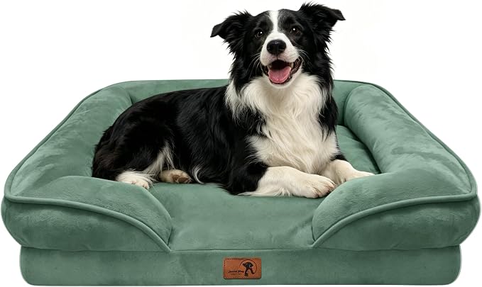 Spotted Play Orthopedic Dog Bed with Sides - Sofa Beds for Large Dogs, Supportive Foam Pet Couch Bed with Washable Removable Cover, Waterproof Lining and Non-Slip Bottom, Green - L