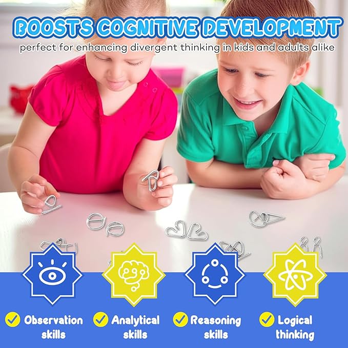 Metal Brain Teaser Puzzles Ring Educational Toys, Steel IQ Games Physics Mind Metal Puzzles for Adults, Unlock Interlock Game, Brain Teaser Puzzle for Party Favor Kids (A)