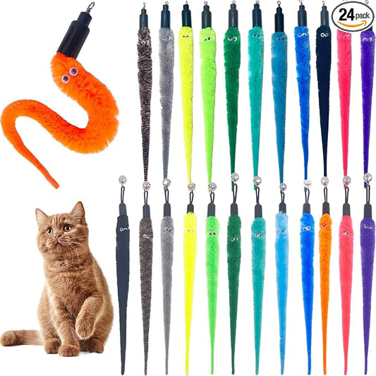 Cat Toy Worm Refills, 24 Pieces Interactive Cat Wand Attachments Worms Toy for Indoor Cats