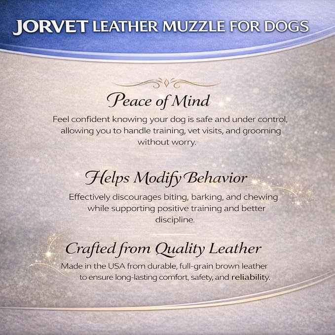 JorVet Leather Muzzle for Dog | Comfortable & Durable to Prevent Biting | Vet-Approved for Safety | Adjustable & Secure Fit | Extra Large | Brown