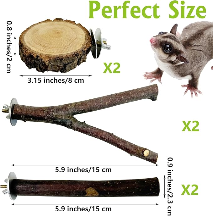BNOSDM 6 Packs Wood Sugar Glider Toys Wooden Sugar Glider Perch Stand Climbing Platform Hanging Cage Steps Rat Cage Accessories for Hamster Squirrel