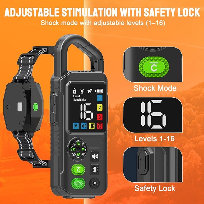 2-in-1 Dog Shock Collar & Bark Collar, 990FT Dog Training Collar with Remote, IPX7 Waterproof E Collar, 3 Training Modes, LED Light for Small Medium Large Dogs (8-120 lbs) - 2 Collar