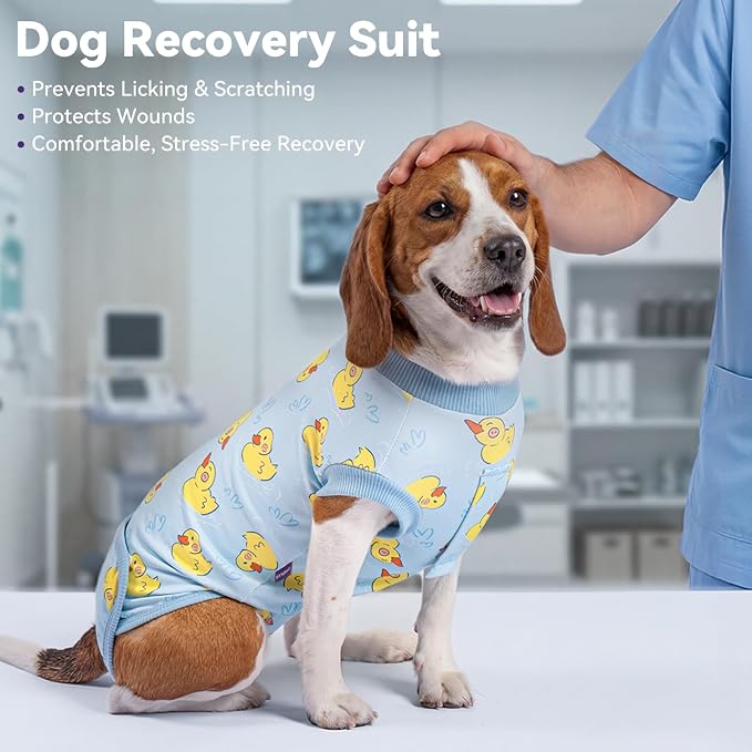 cyeollo Recovery Suit for Dogs Surgery Suit Female Spay Soft Pet Onesie Bodysuit Male Dog Neuter, Small Medium Dogs Surgical Recovery Shirt, Yellow Duck, L