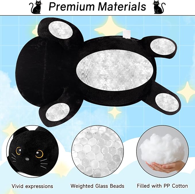SQEQE Weighted Stuffed Animals Black Cat, Weighted Black Cat Plush, Plushies for Cozy Comfort, Soft Black Cat Pillow Toy for Kids Adults, Christmas & Valentines Gift 13.8 Inch, 1.7 Lbs