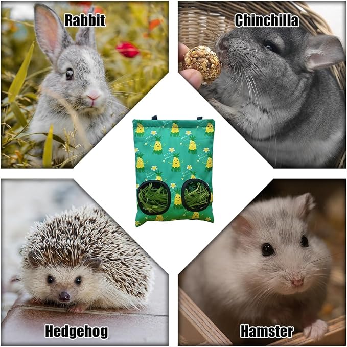 Rabbit Hay Feeder Hanging Feeding Hay Guinea Pig Hay Feeder Storage for Bunny Chinchilla Hamster (2 Windows) (Corn-2 Holes)