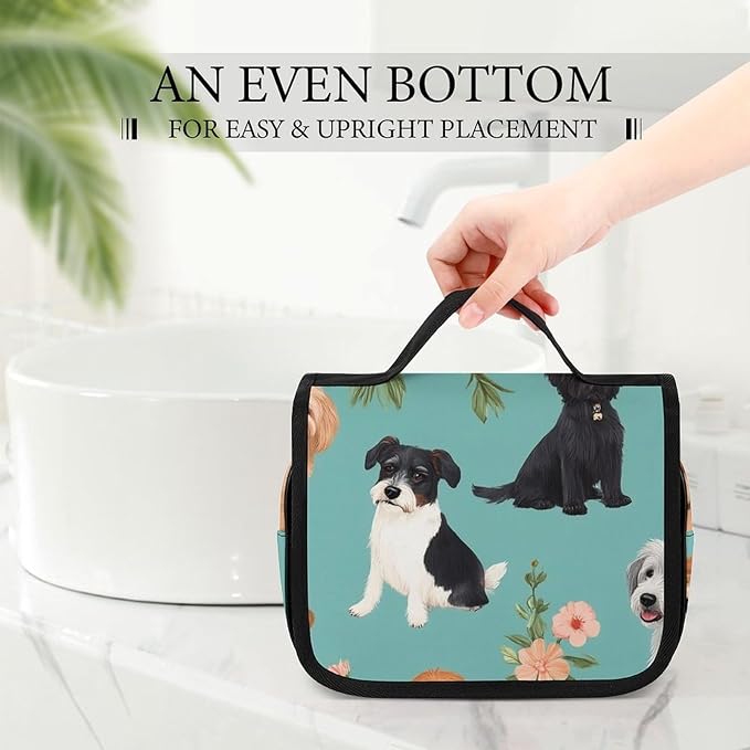 Travel Hanging Toiletry Bag Wash Bag Dogs Flowers Makeup Organizer Cosmetic Case for Bathroom Shower
