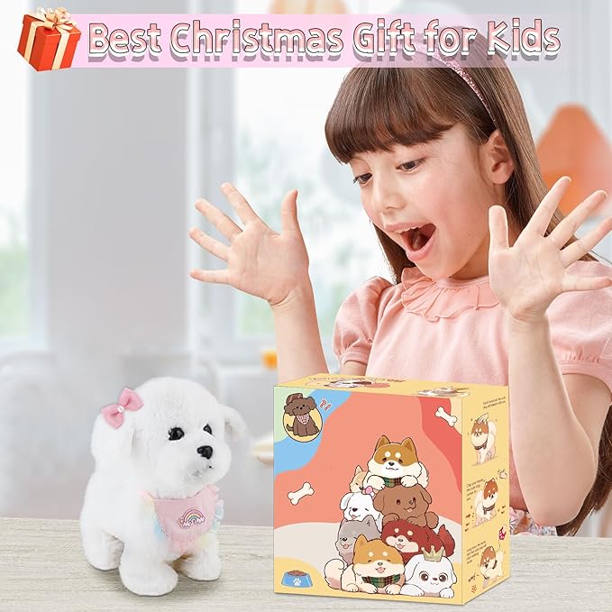 Jimate Puppy Toys for Kids, Toy Dogs that Walk and Bark, Walking Dog Toy for Kids with Leash, Interactive Stuffed Puppy with Remote Control, for Girls and Boys Aged 3-7 Year Old