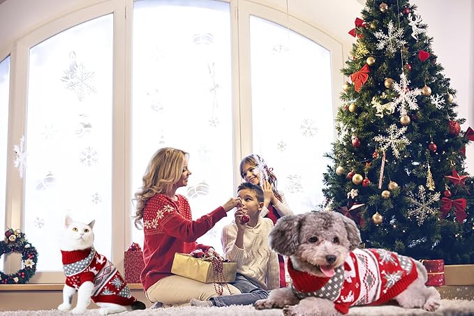 Dog Christmas Sweaters Pet Winter Knitwear Xmas Clothes Classic Warm Coats Reindeer Snowflake Argyle Sweater for Kitty Puppy Cat-Middle L